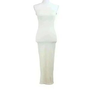 Long Cream Strapless Stretchy Tube Dress w/Lined Bra Size Medium